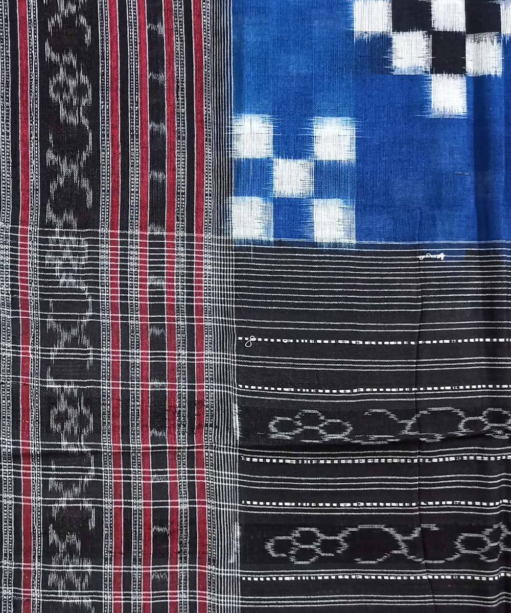 Sky blue black handwoven cotton sambalpuri stole