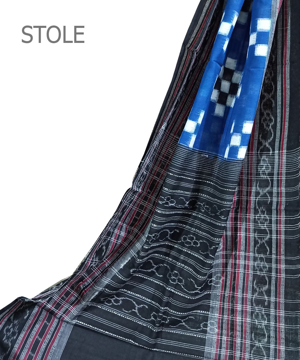 Sky blue black handwoven cotton sambalpuri stole