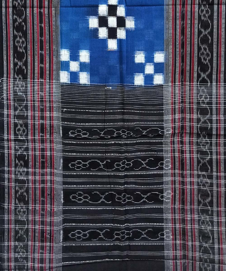 Sky blue black handwoven cotton sambalpuri stole