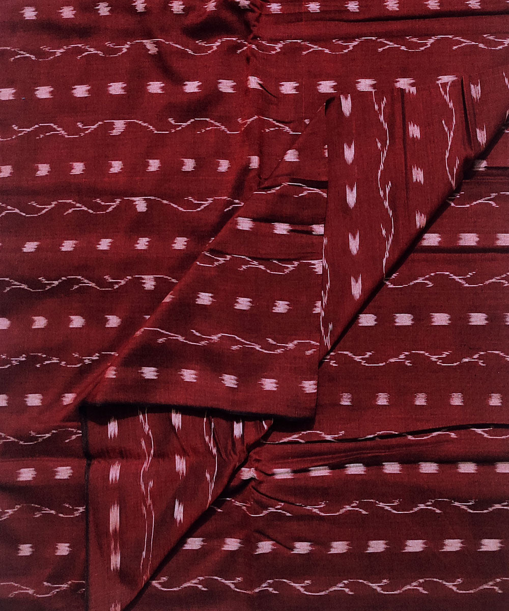 2.5m Maroon white handwoven cotton sambalpuri ikat kurta material