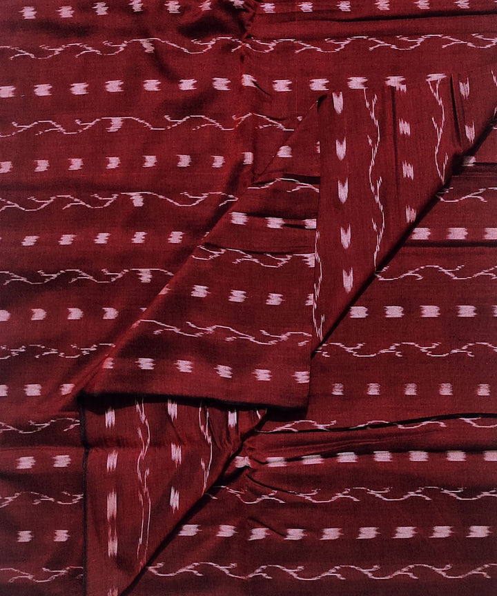 2.5m Maroon white handwoven cotton sambalpuri ikat kurta material