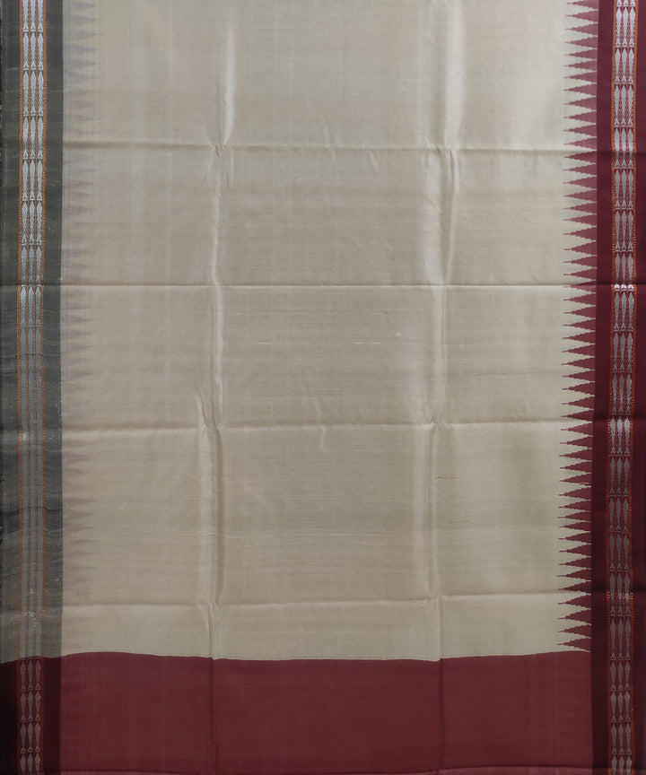 Beige maroon tussar silk handwoven sambalpuri odisha ikat saree