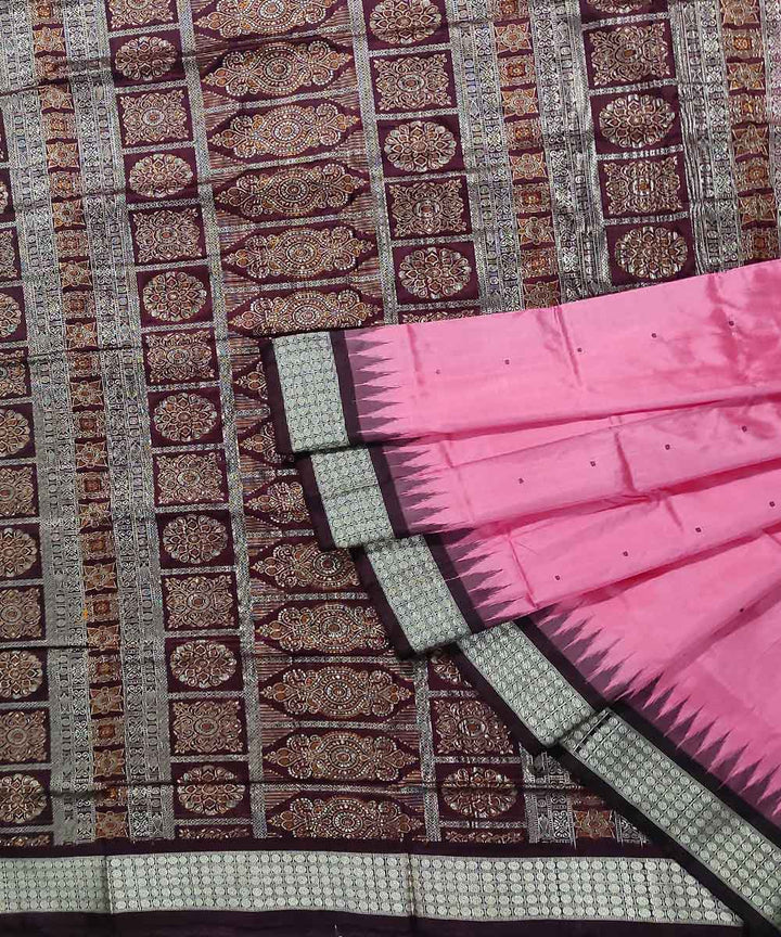 Pink handwoven silk bomkai saree