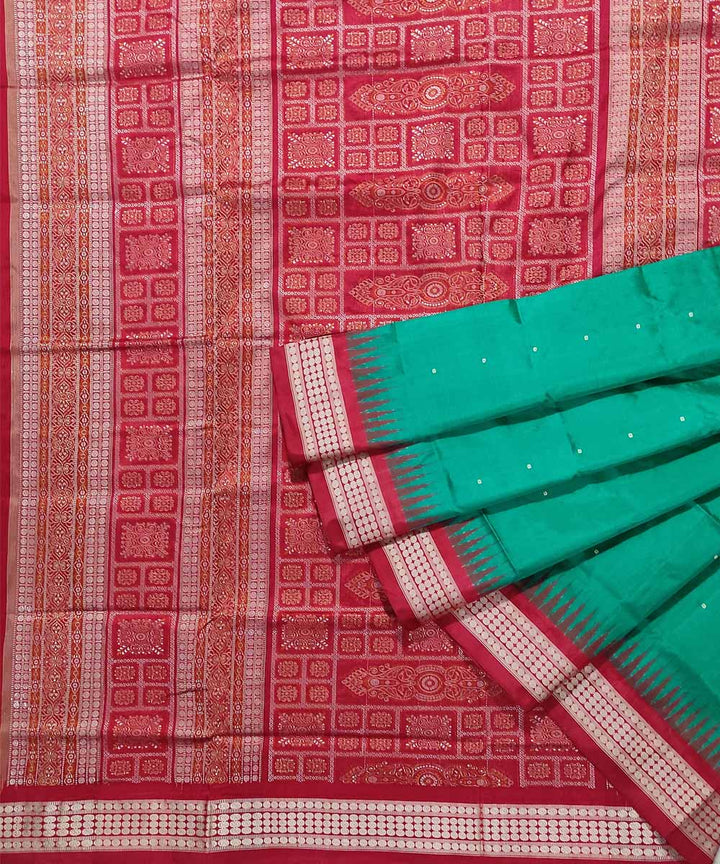 Dark green handwoven silk bomkai saree