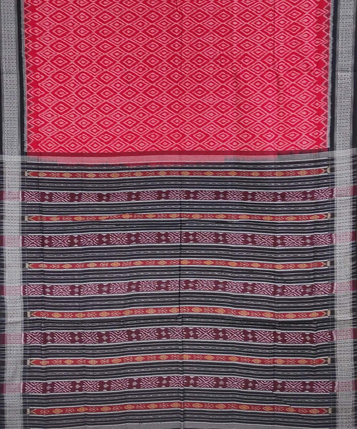 Red black handwoven cotton sambalpuri saree