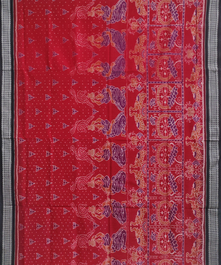 Red black cotton handwoven sambalpuri saree