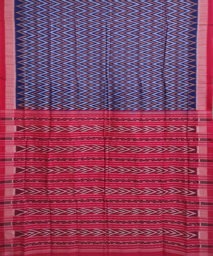Navy blue maroon cotton handwoven sambalpuri saree