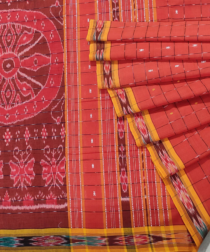 Red yellow handwoven cotton odisha ikat saree