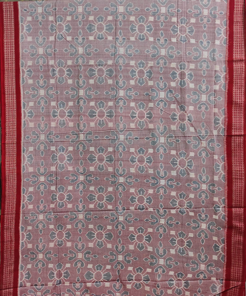 Grey red handwoven cotton sambalpuri saree