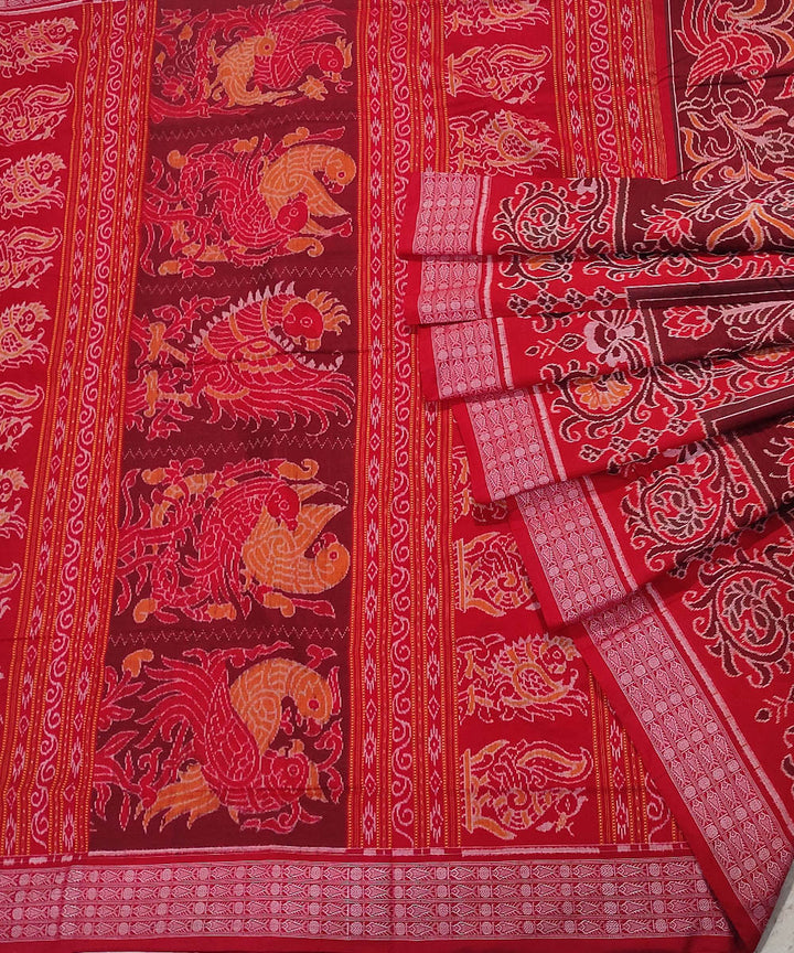 Red handwoven cotton sambalpuri saree