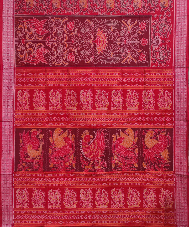 Red handwoven cotton sambalpuri saree