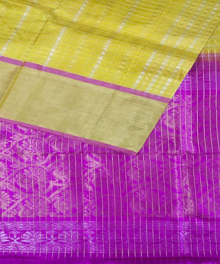 Purple yellow handwoven uppada silk saree
