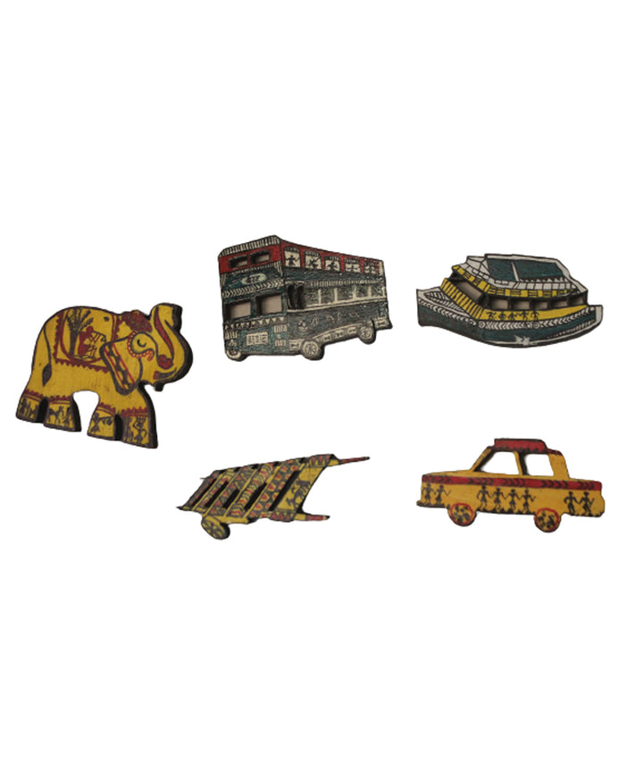 Multi color handmade wood fridge magnet set of 5