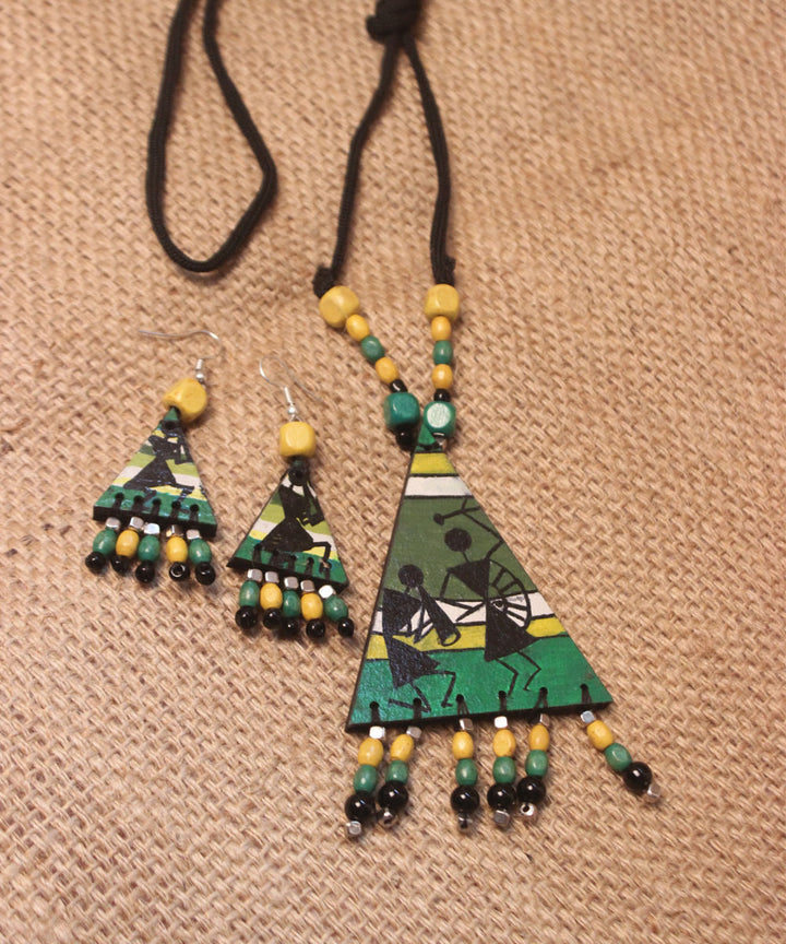 Multi colour hand painted warli art necklace and earring set