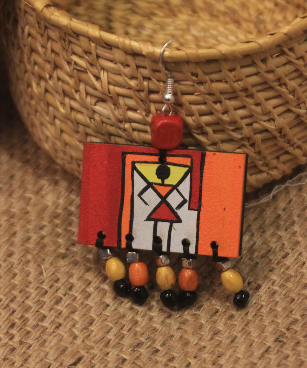 Multicolor hand painted warli art necklace and earring set