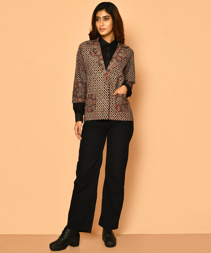 Black ajrakh natural dyed coat cotton jacket