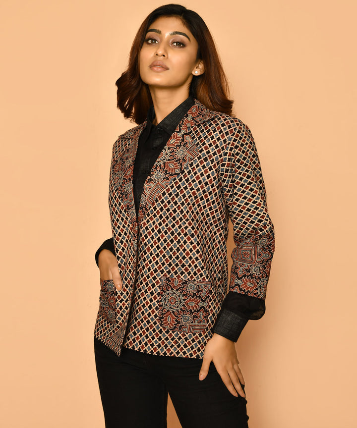 Black ajrakh natural dyed coat cotton jacket