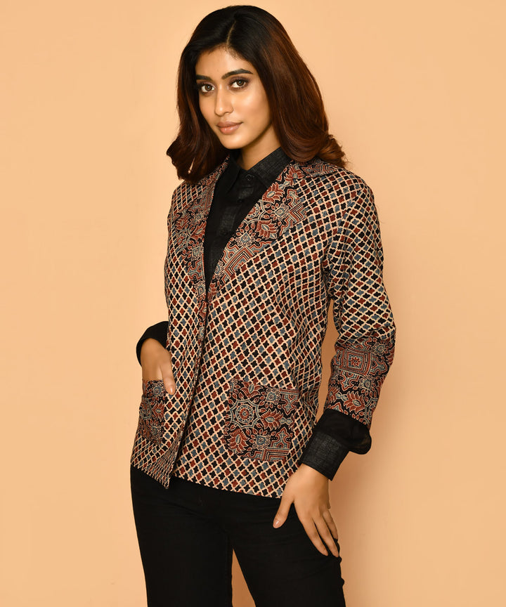 Black ajrakh natural dyed coat cotton jacket