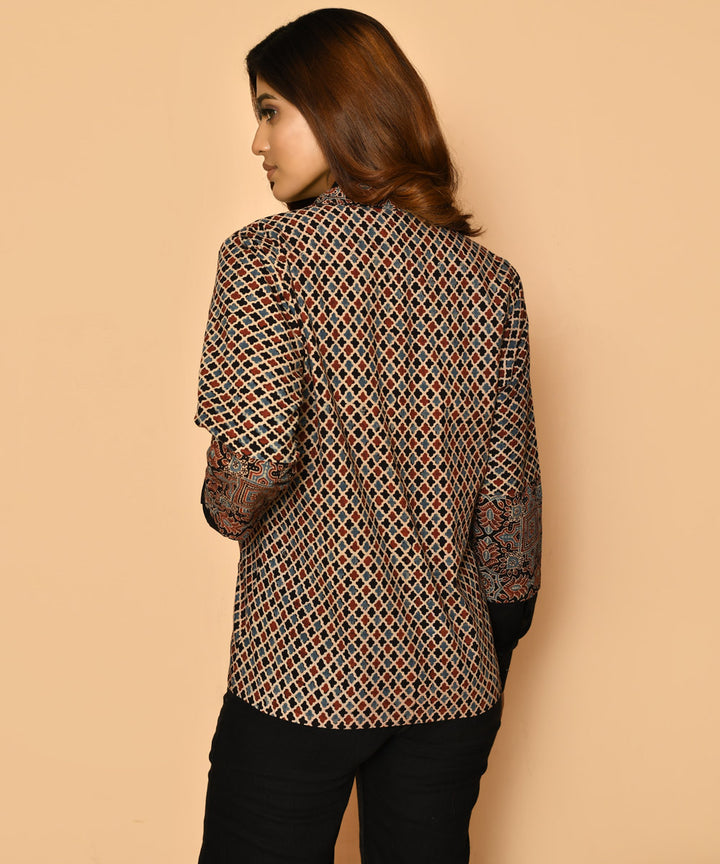 Black ajrakh natural dyed coat cotton jacket