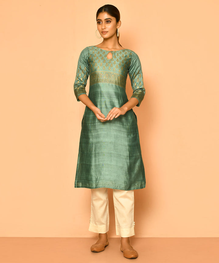 Jade handloom cotton silk kurta