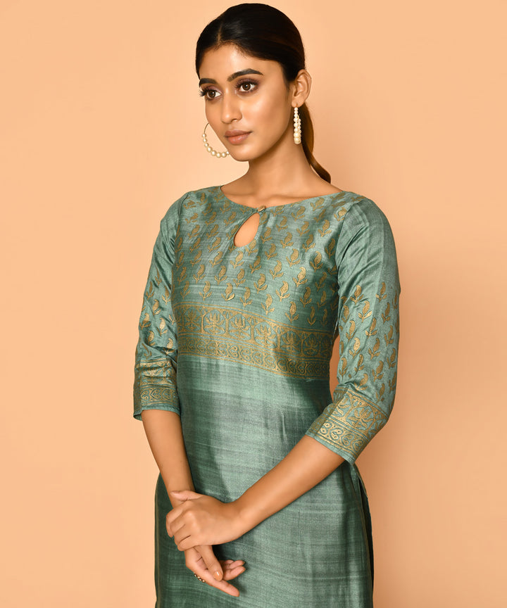 Jade handloom cotton silk kurta