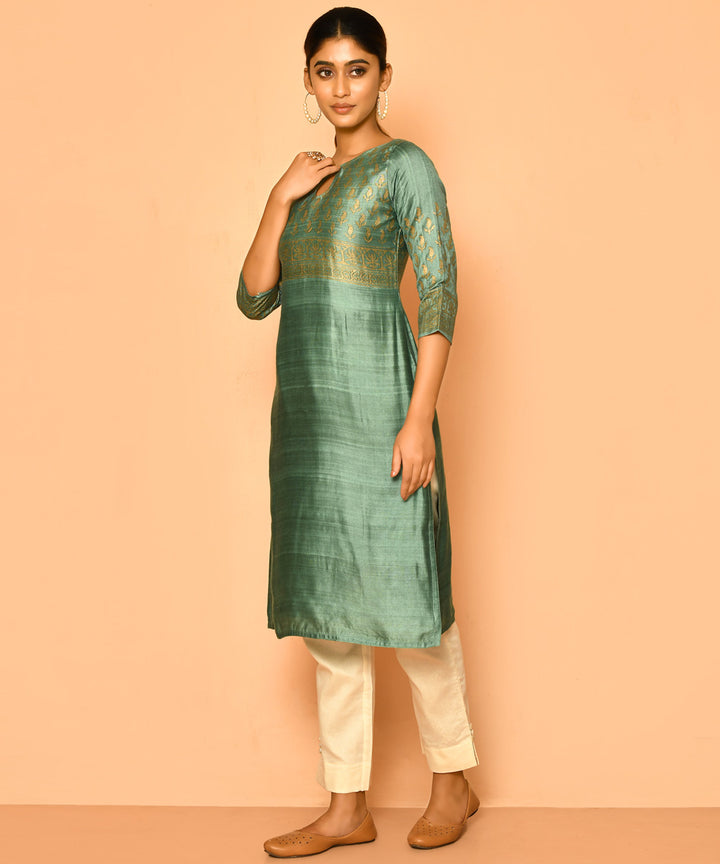 Jade handloom cotton silk kurta