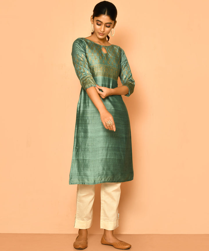 Jade handloom cotton silk kurta