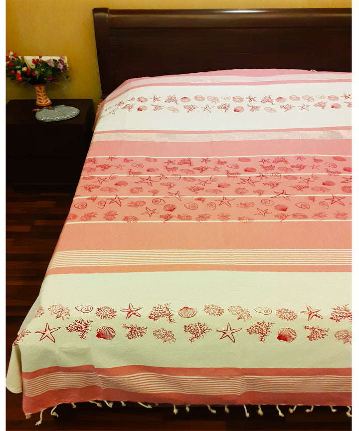 Pink handloom cotton bedcover (Single bed)