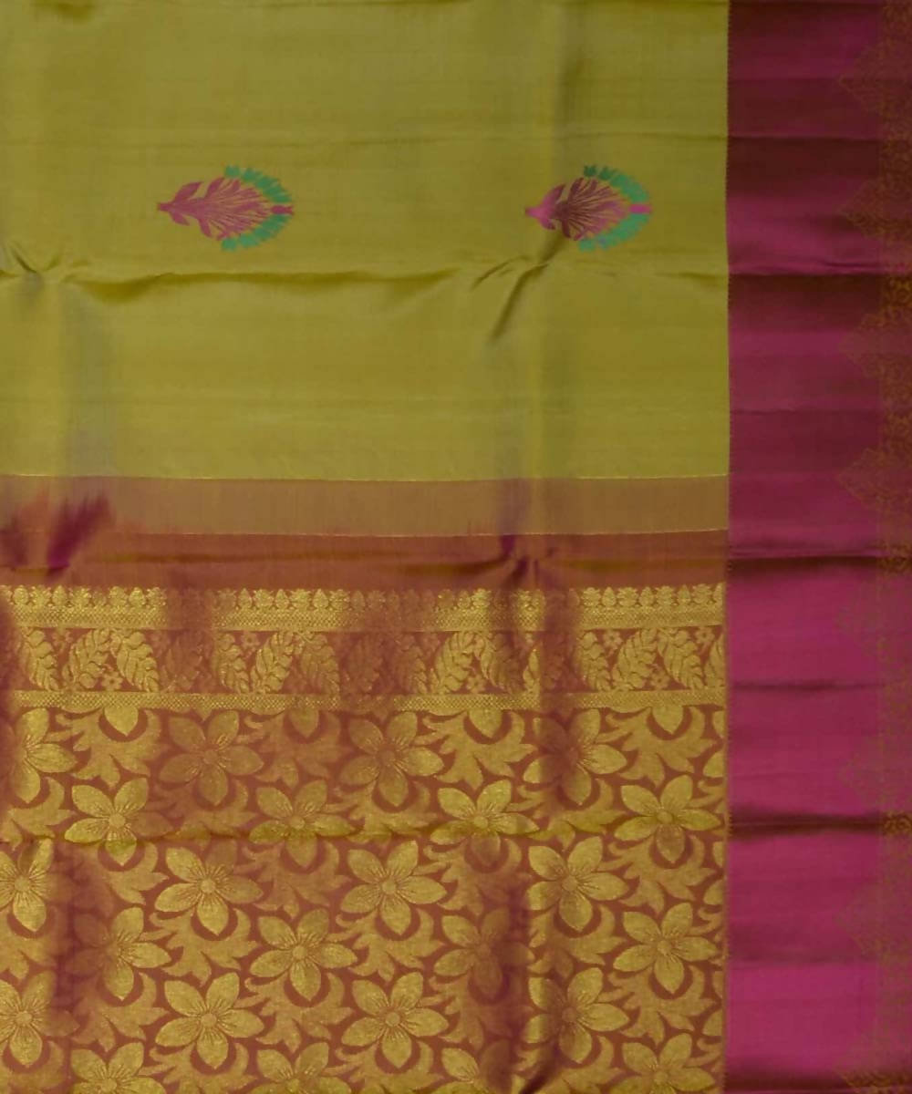 Elaichi Green Pink Handloom Meenakari Work Dharmavaram Silk Saree