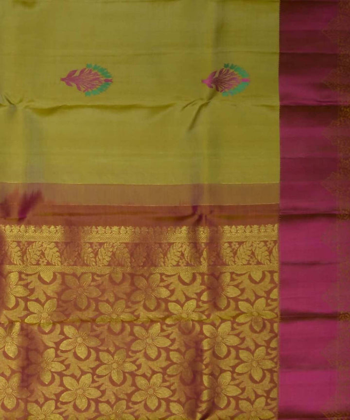 Elaichi Green Pink Handloom Meenakari Work Dharmavaram Silk Saree