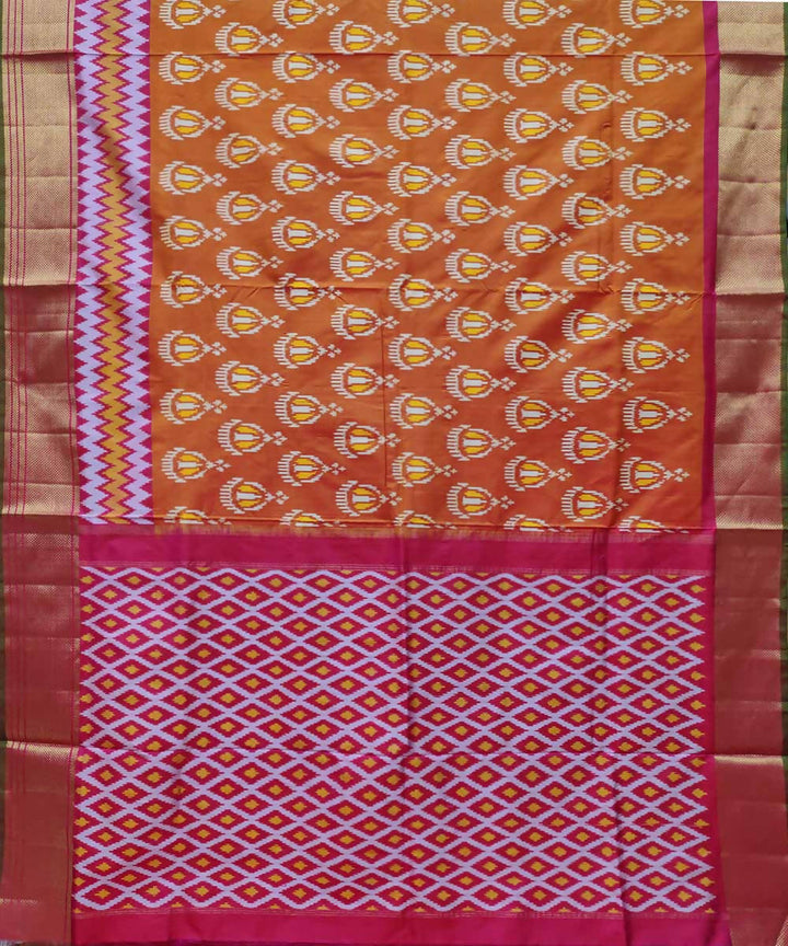 Mustard with red handwoven ikkat silk pochampally saree