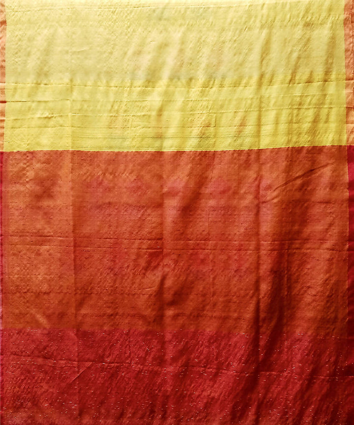 Yellow red handwoven extra weft silk saree