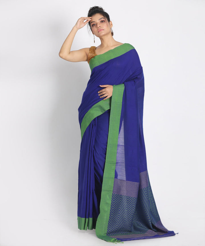Bengal Navy Blue Handwoven Mulmul Cotton Saree