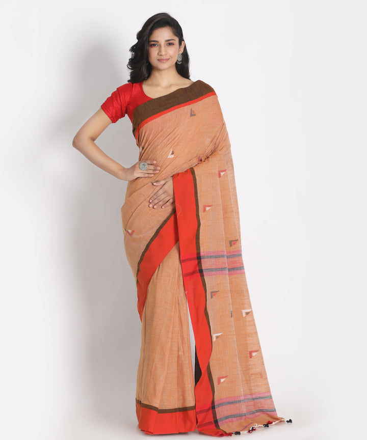 Sepia color handspun handwoven Cotton saree