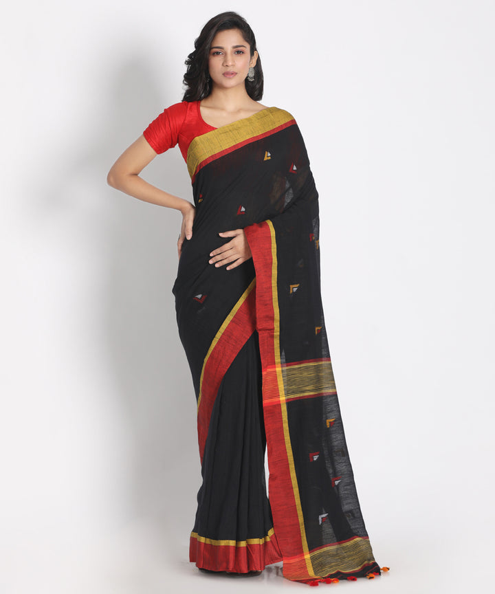 Black handspun handwoven cotton saree