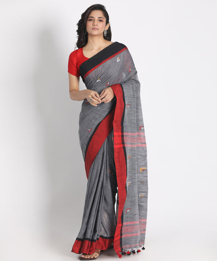 Grey handspun handwoven cotton saree