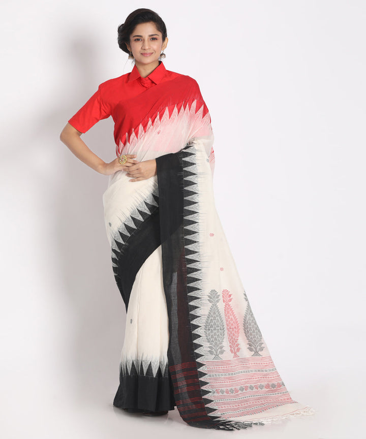 White handspun handwoven cotton saree