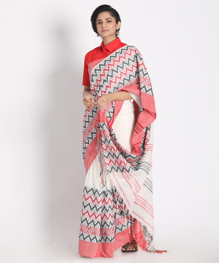 White red begampuri handspun handwoven cotton saree