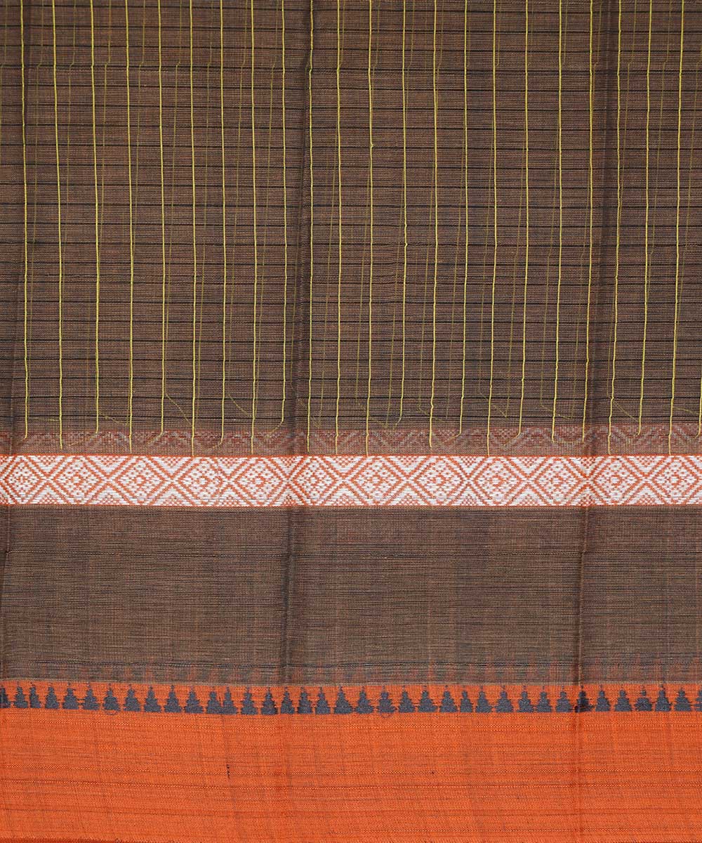 Brown handwoven cotton narayanapet sari