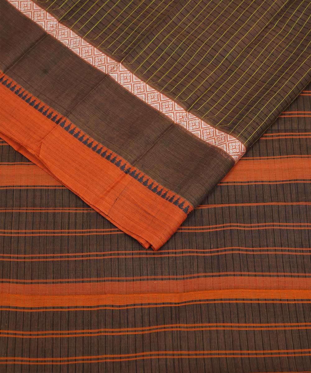 Brown handwoven cotton narayanapet sari