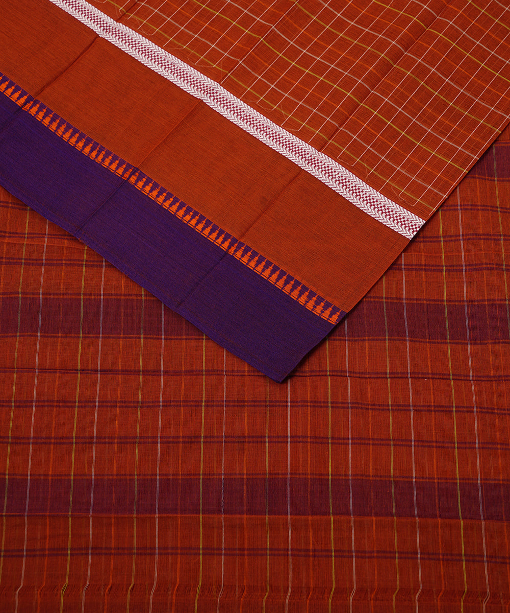 Orange hand woven narayanpet cotton sari