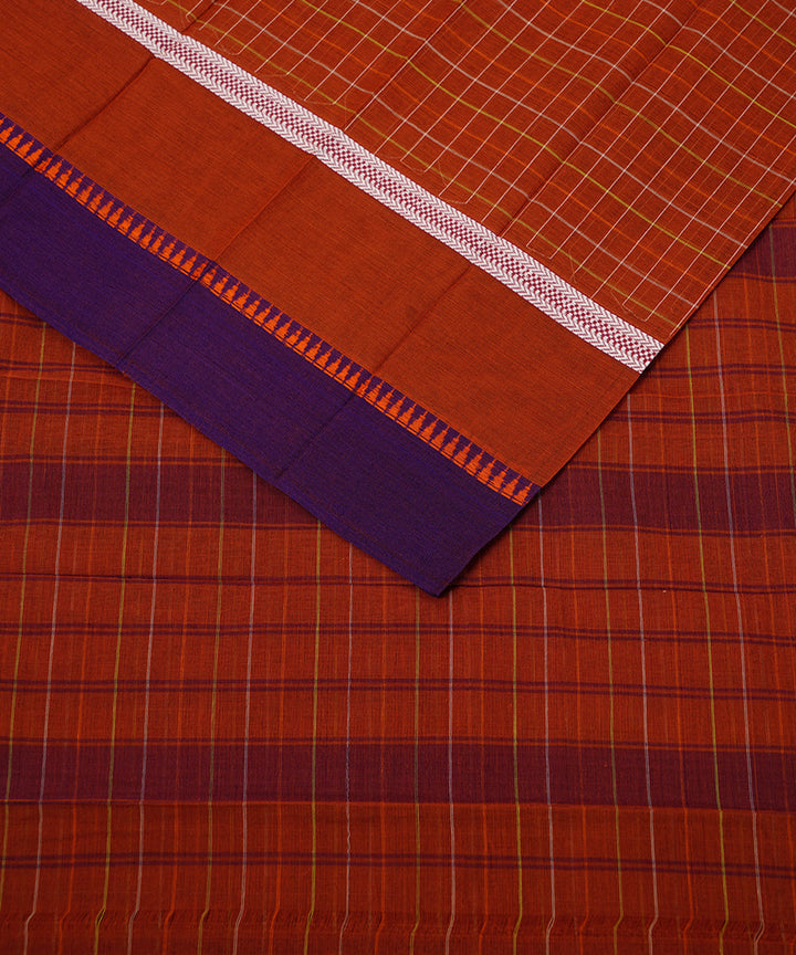 Orange hand woven narayanpet cotton sari