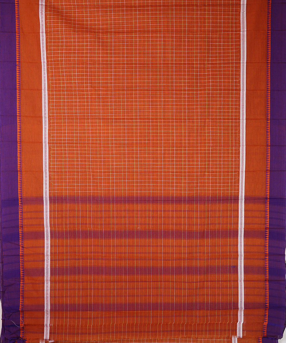 Orange hand woven narayanpet cotton sari