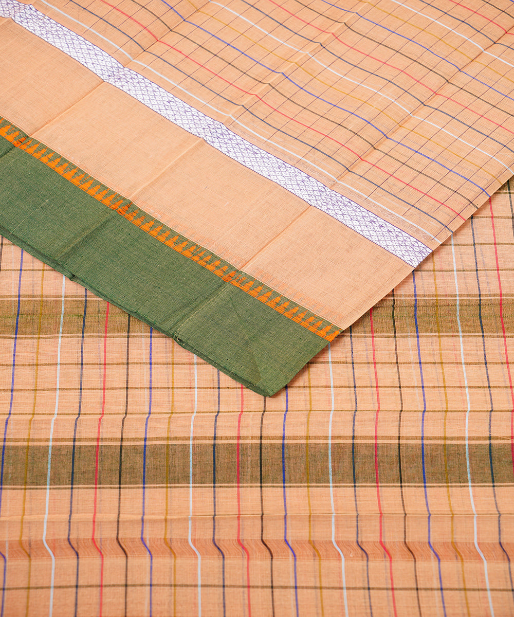 Peach handwoven narayanpet cotton sari