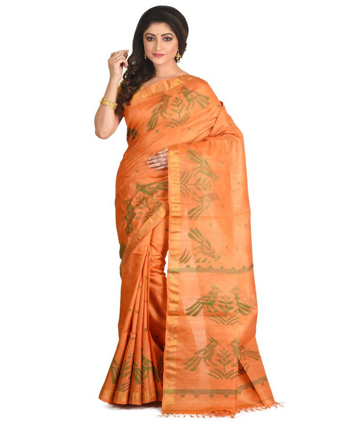 Resham shilpi bengal orange tasar saree with handwoven jamdani work