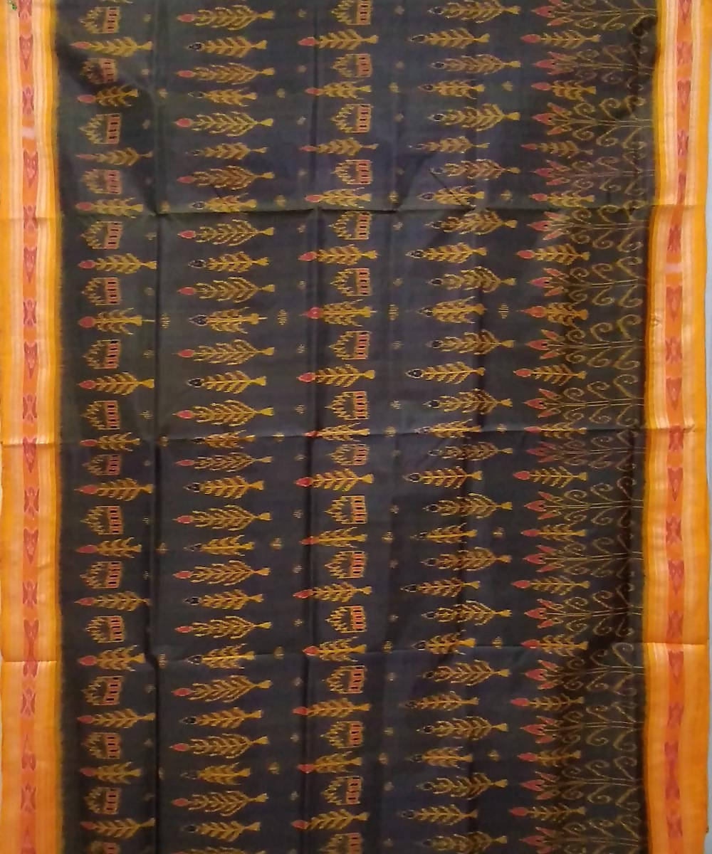 Dark grey yellow handwoven silk khandua saree