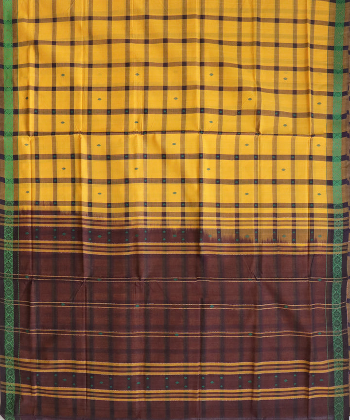 Yellow brown checks handwoven cotton rajahmundry saree