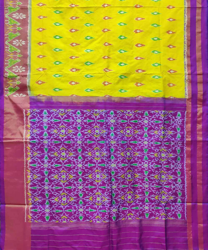 Aureolin yellow magenta handloom silk pochampally ikat saree