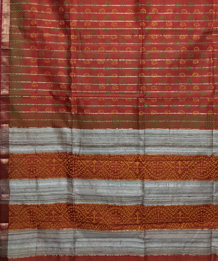Brick red handwoven cotton silk maheshwari saree