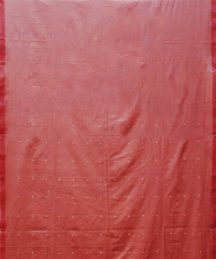 Brick brown white handwoven extra weft cotton saree
